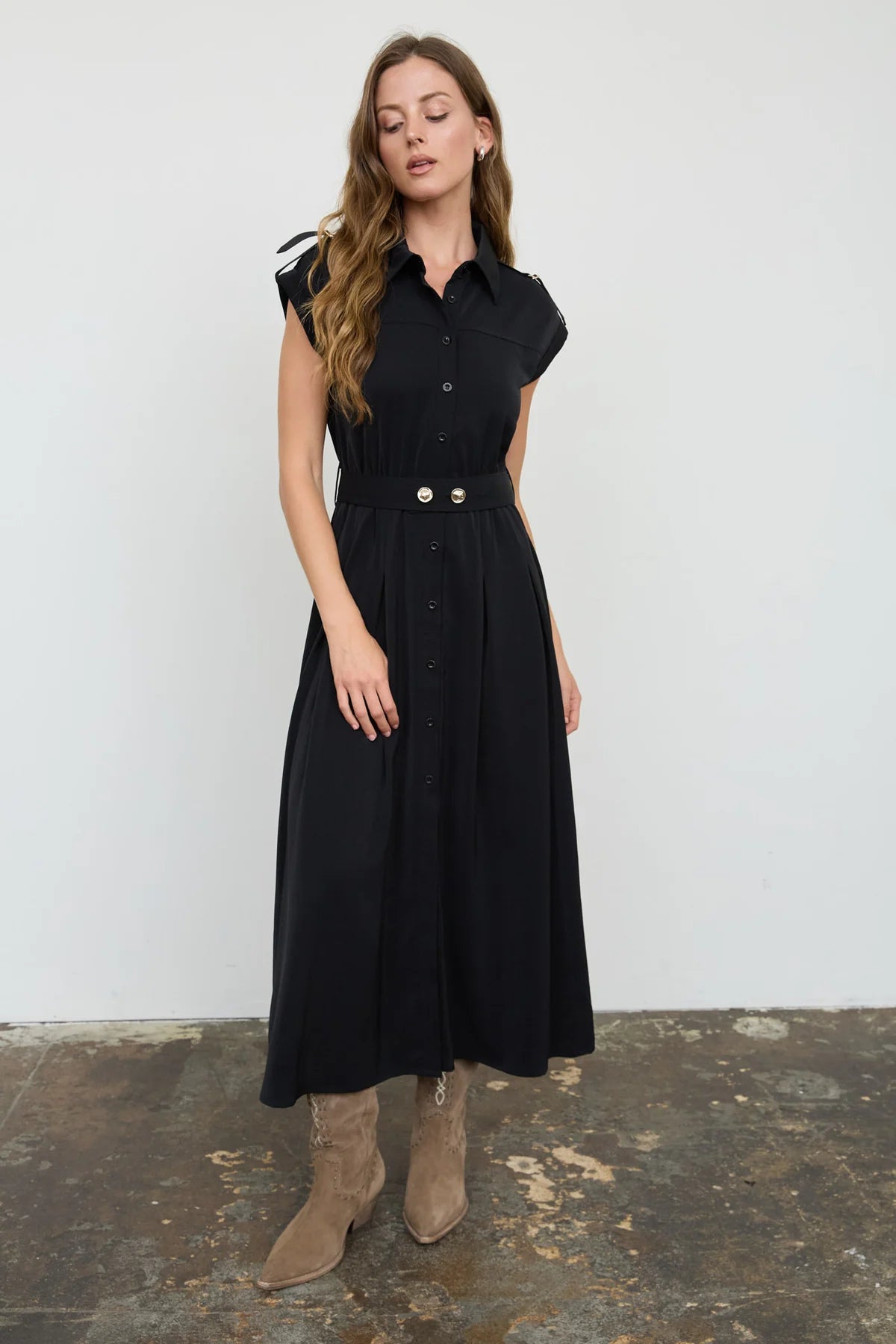 COLLARED BELTED MIDI