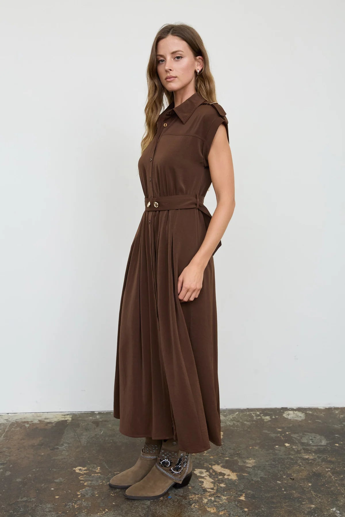 COLLARED BELTED MIDI