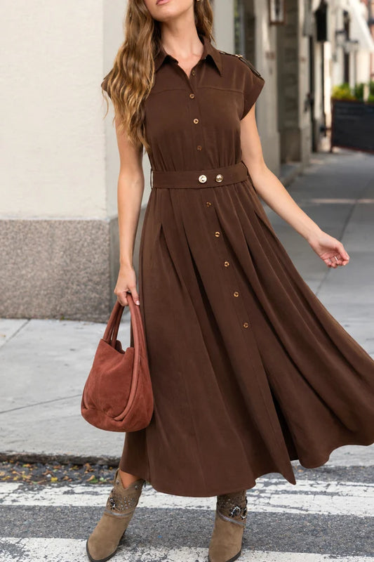 COLLARED BELTED MIDI