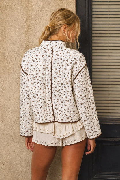 FLORAL PRINT SNAP BUTTON QUILTED JACKET