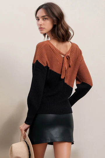 ASYMMETRICAL BACK TIE SWEATER