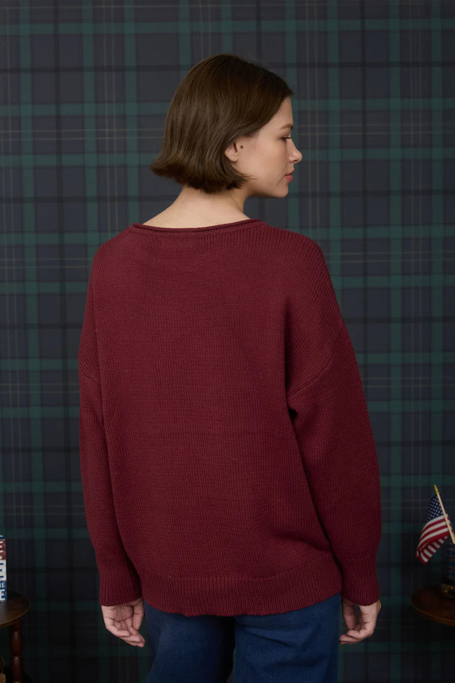 WESTERN BOOT JACQUARD LONG SLEEVE KNIT SWEATER