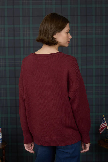 WESTERN BOOT JACQUARD LONG SLEEVE KNIT SWEATER