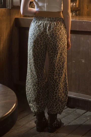 LEOPARD DRAWSTRING PARACHUTE PANTS