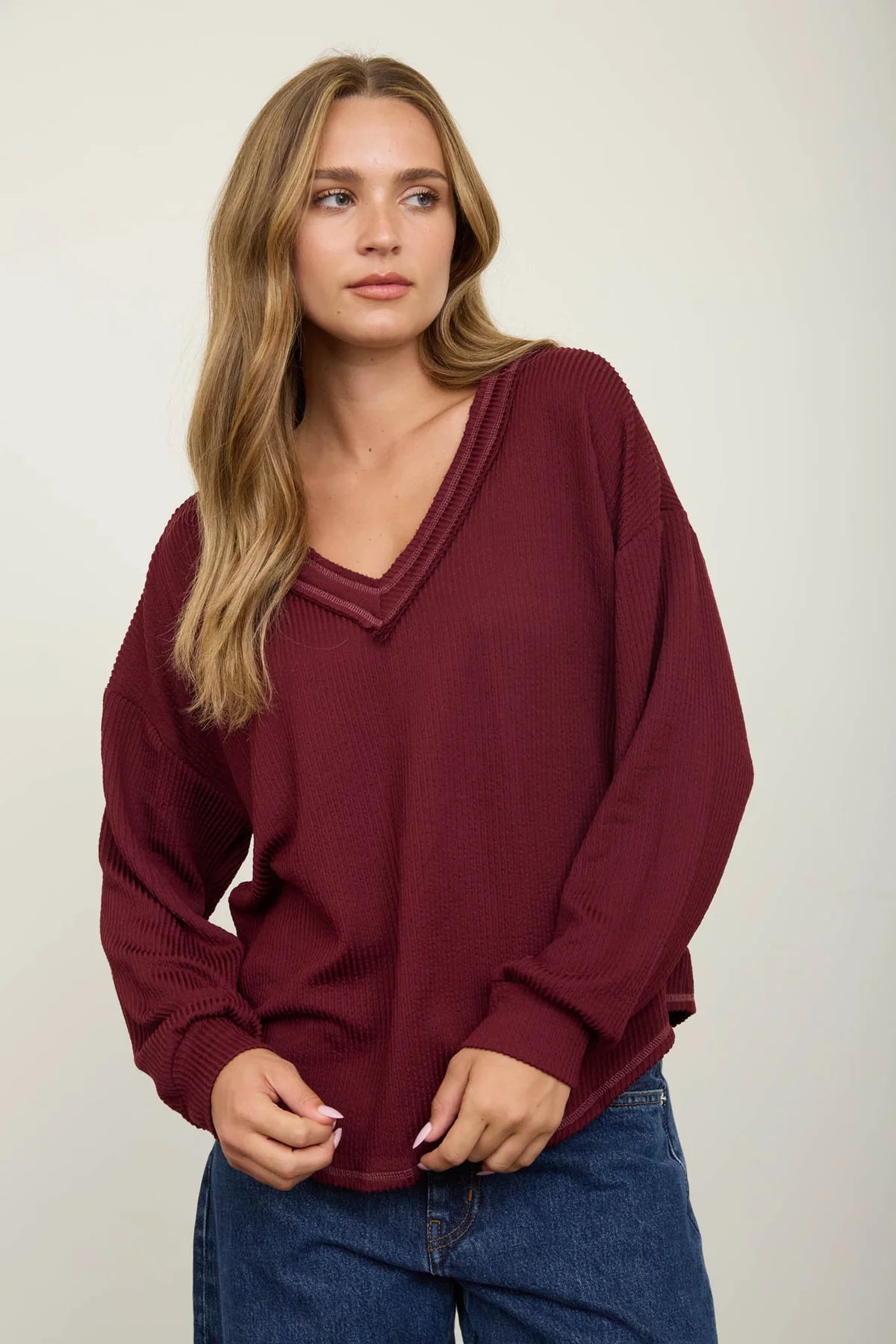Relaxed Knit V-Neck
