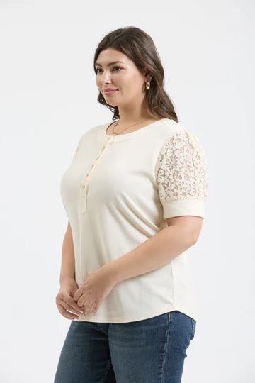 LACE PUFF SLEEVE TOP