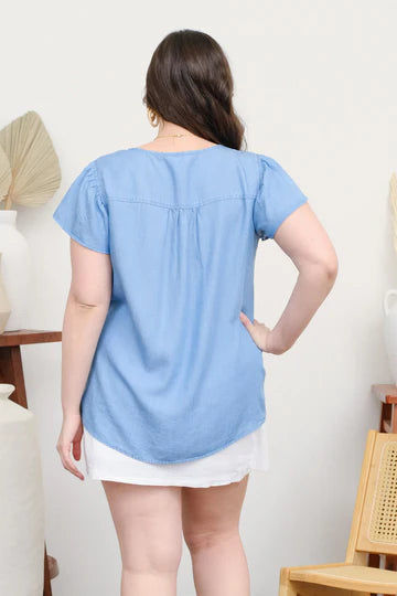 RUFFLE CHAMBRAY TOP