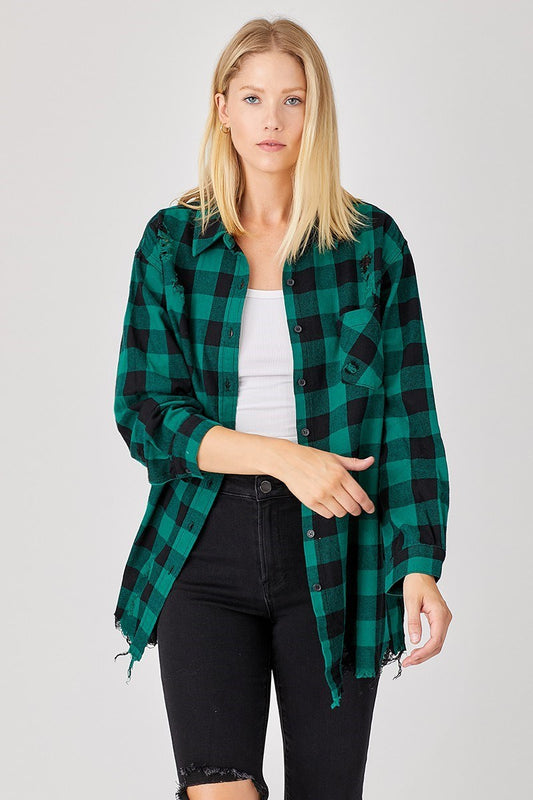 RISEN DISTRESSED LONG FLANNEL