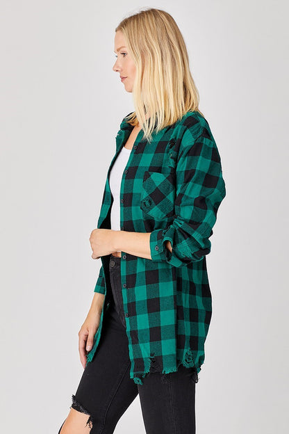 RISEN DISTRESSED LONG FLANNEL
