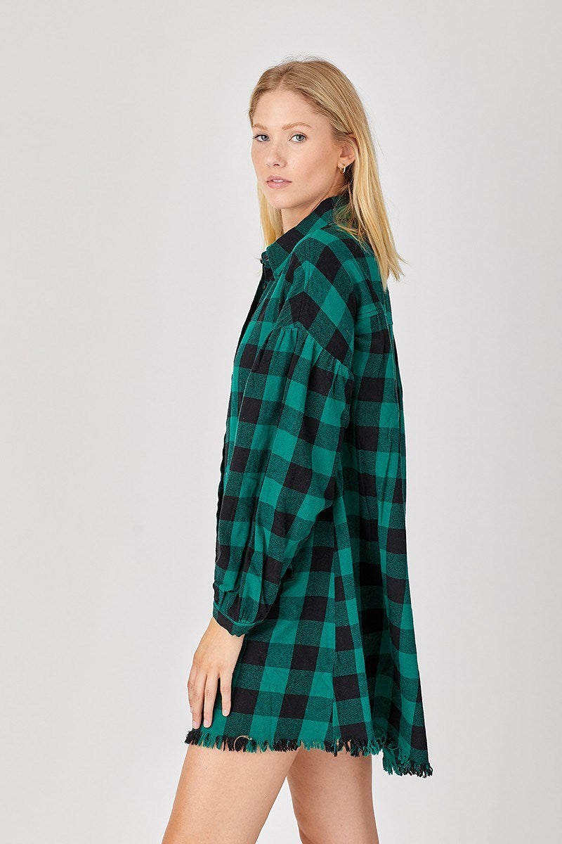 RISEN PLAID SHIRT DRESS