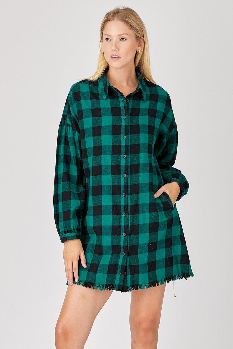 RISEN PLAID SHIRT DRESS