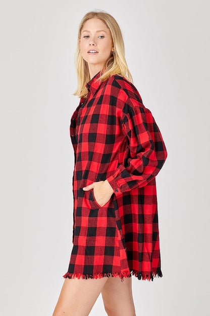 RISEN PLAID SHIRT DRESS