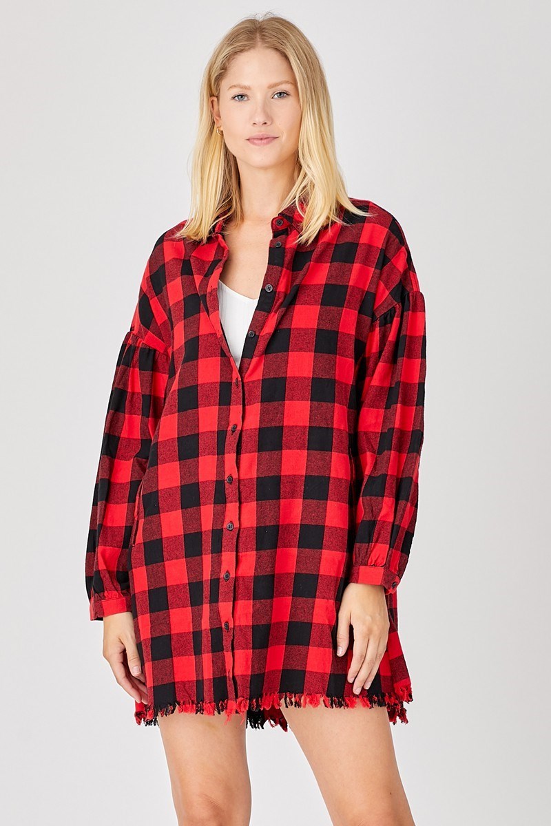 RISEN PLAID SHIRT DRESS