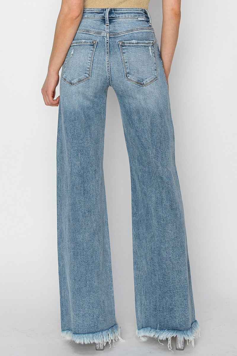 RISEN BUTTON WIDE LEG JEANS