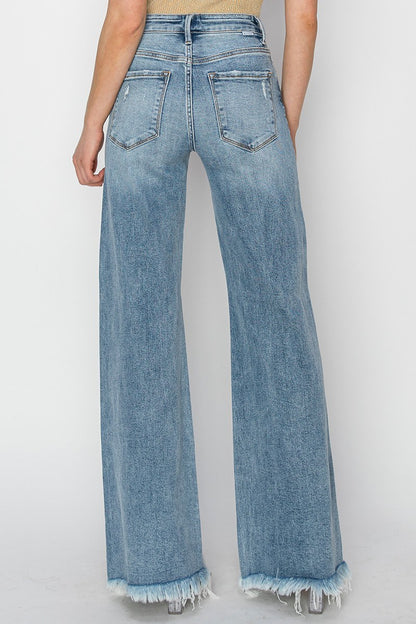 RISEN BUTTON WIDE LEG JEANS