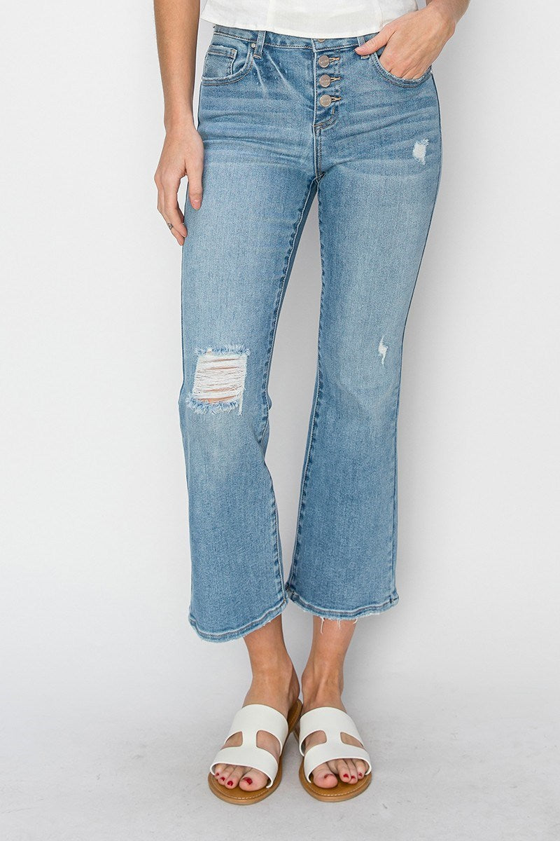 RISEN BUTTON CROPPED FLARE-MID