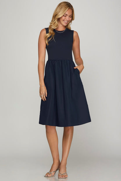 Sleeveless Poplin Midi Dress