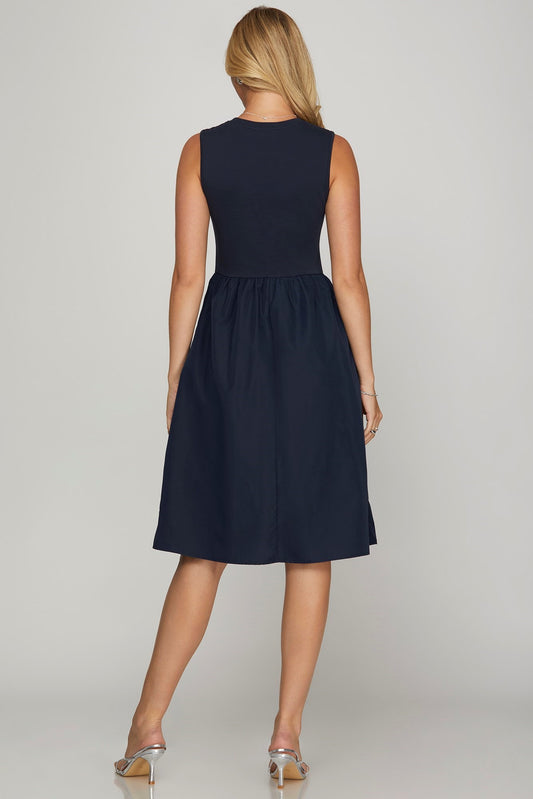 Sleeveless Poplin Midi Dress