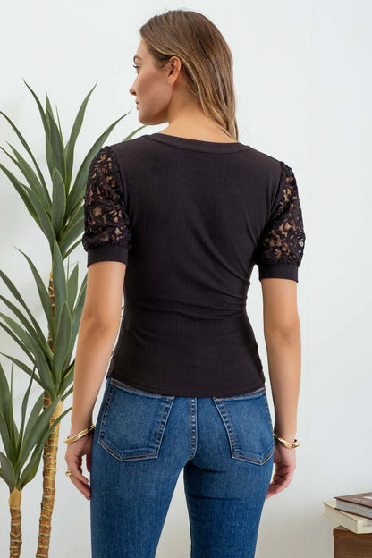 LACE PUFF SLEEVE TOP