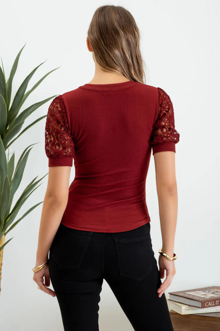 LACE PUFF SLEEVE TOP