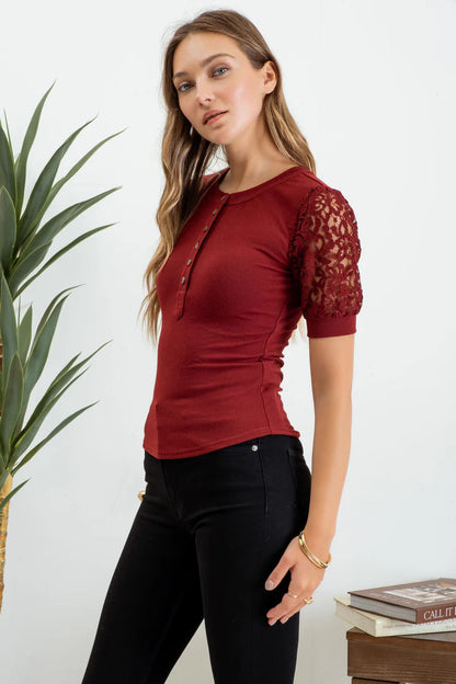 LACE PUFF SLEEVE TOP