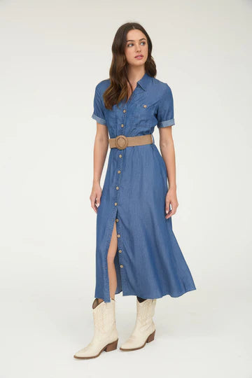 CHAMBRAY COLLARED SHIRT DRESS
