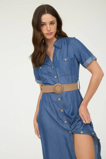 CHAMBRAY COLLARED SHIRT DRESS