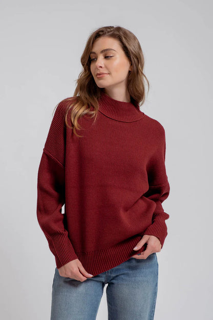 Mock Neck Ribbed Sweater