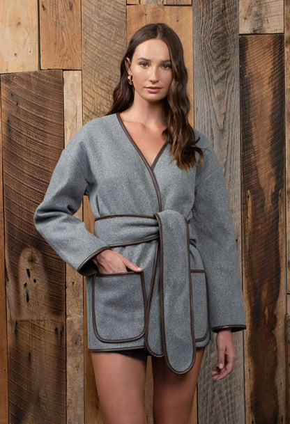 Contrast Trim Belted Coat