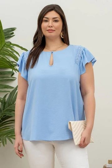 KEYHOLE LACE TRIM BLOUSE