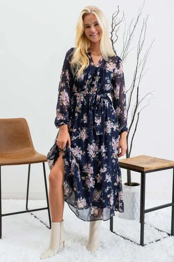 FLORAL SHEER MIDI DRESS