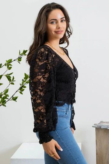 LACE DIAMOND BUTTON BLOUSE