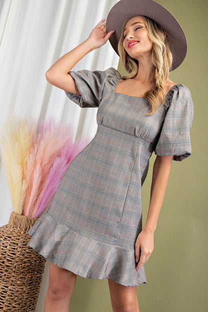 PLAID SQUARE NECK DRESS