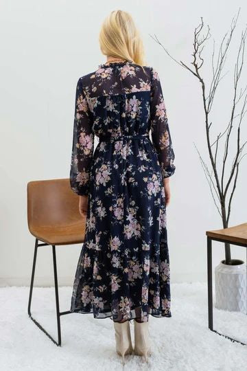 FLORAL SHEER MIDI DRESS