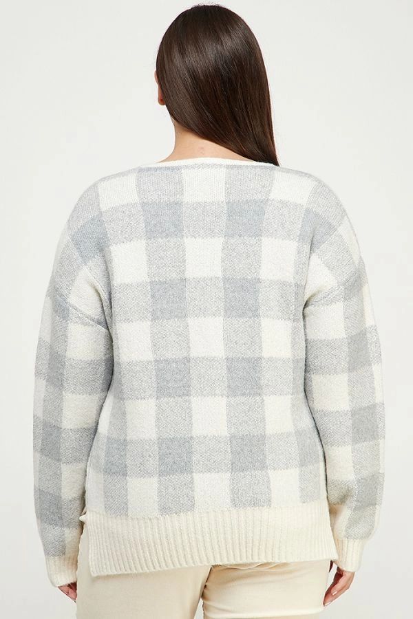 V-Neck Plaid Sweater