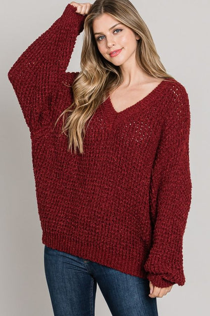 Loft Waffle Boucle V Neck
