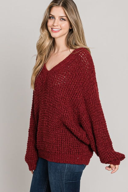 Loft Waffle Boucle V Neck