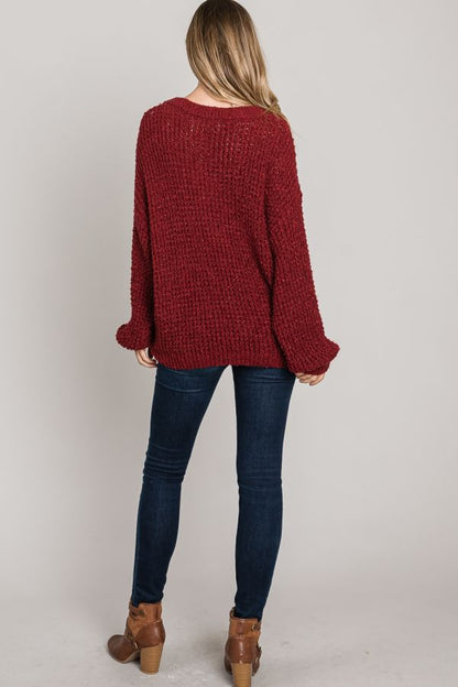Loft Waffle Boucle V Neck